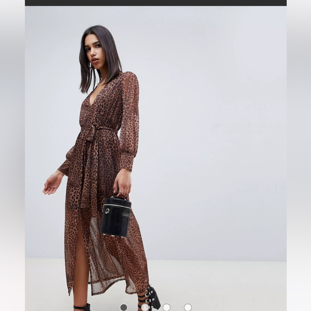 ASOS DESIGN leopard print maxi dress with belt